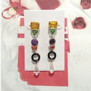 14k Gold 925 Sterling Silver Dangle Earrings Multicolor Gemstone Posts Handmade